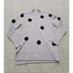 Loft Outlet Sweater Womens Medium Petite Purple With Black Polka Dots